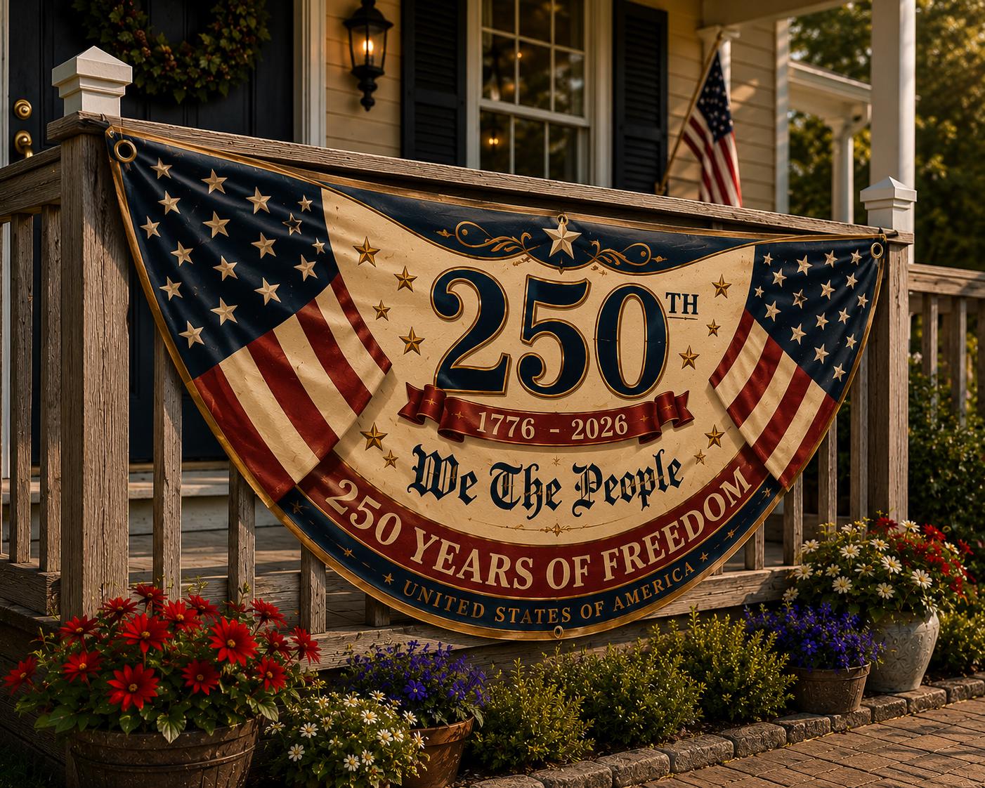 USA 250th Anniversary Patriotic Bunting Banner America 1776–2026 Semicircle Fence Flag Christian Freedom Porch Decor, 4th of july decor