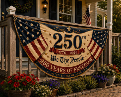 USA 250th Anniversary Patriotic Bunting Banner America 1776–2026 Semicircle Fence Flag Christian Freedom Porch Decor, 4th of july decor