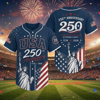 USA 250th Anniversary Baseball Jersey, Patriotic Liberty Print Jersey, 1776–2026 Independence Day Shirt, 4th of July Gift