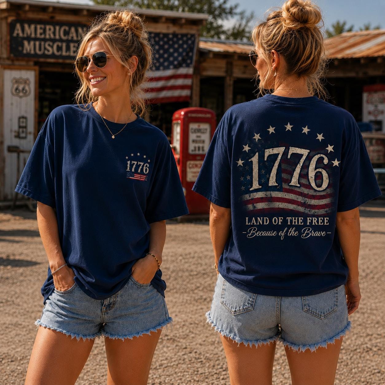 Comfort Colors 1776 Shirt, Land of the Free, Front and Back Print, 1776 Patriotic Tee, Vintage 4th of July, Distressed USA Flag Shirt