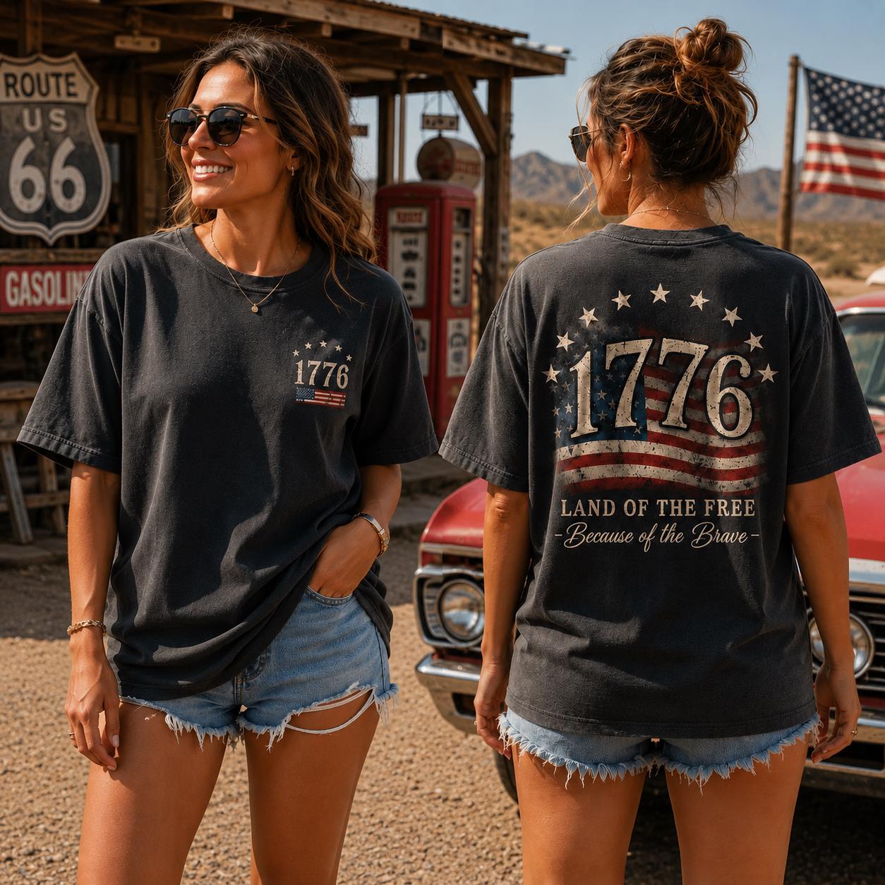 Comfort Colors 1776 Shirt, Land of the Free, Front and Back Print, 1776 Patriotic Tee, Vintage 4th of July, Distressed USA Flag Shirt