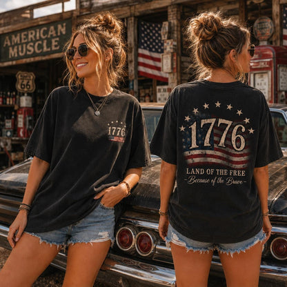 Comfort Colors 1776 Shirt, Land of the Free, Front and Back Print, 1776 Patriotic Tee, Vintage 4th of July, Distressed USA Flag Shirt