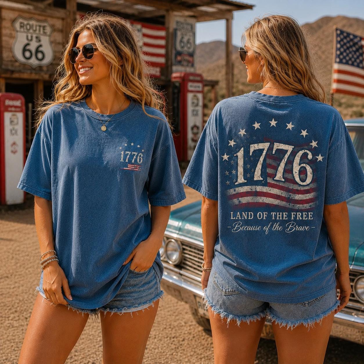 Comfort Colors 1776 Shirt, Land of the Free, Front and Back Print, 1776 Patriotic Tee, Vintage 4th of July, Distressed USA Flag Shirt