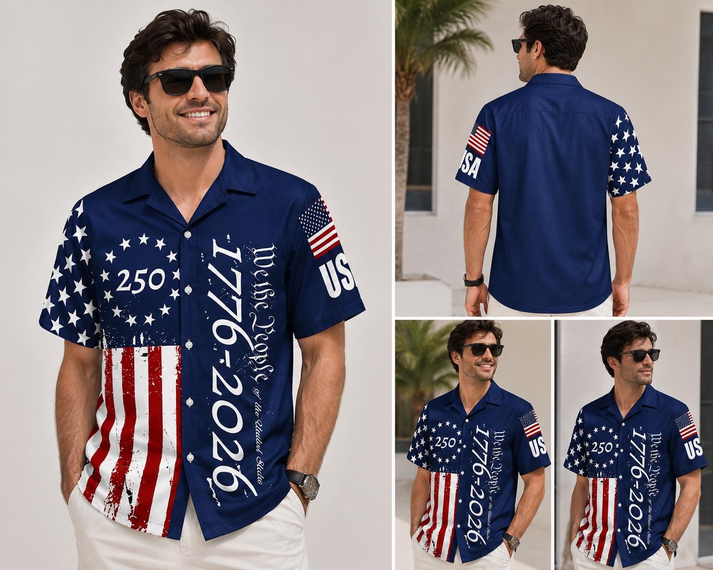 250 Years We The People Hawaiian Shirt, 1776-2026 Patriotic USA Shirt, American Flag Aloha Shirt, Independence Day Gift for Men