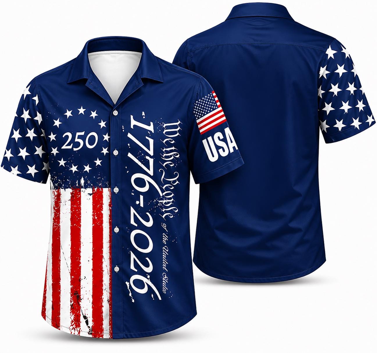250 Years We The People Hawaiian Shirt, 1776-2026 Patriotic USA Shirt, American Flag Aloha Shirt, Independence Day Gift for Men