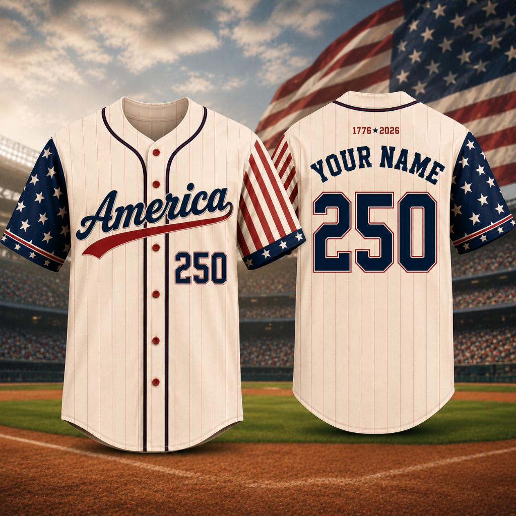 Personalized America 250 Baseball Jersey, Custom USA Patriotic Jersey, America 1776-2026 Shirt, Fourth of July Baseball Tee, Matching Family