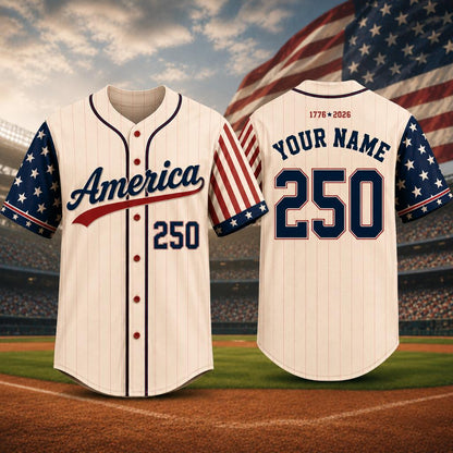 Personalized America 250 Baseball Jersey, Custom USA Patriotic Jersey, America 1776-2026 Shirt, Fourth of July Baseball Tee, Matching Family