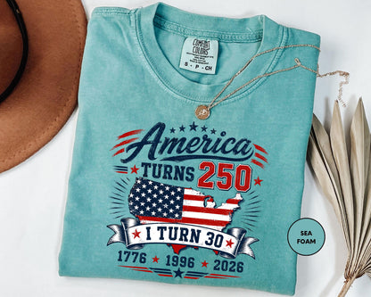 Custom America Turns 250 I Turn 50 T-Shirt, Birthday Patriotic USA 1776-2026 Tee, 50th Milestone Birthday Gift for Men Women