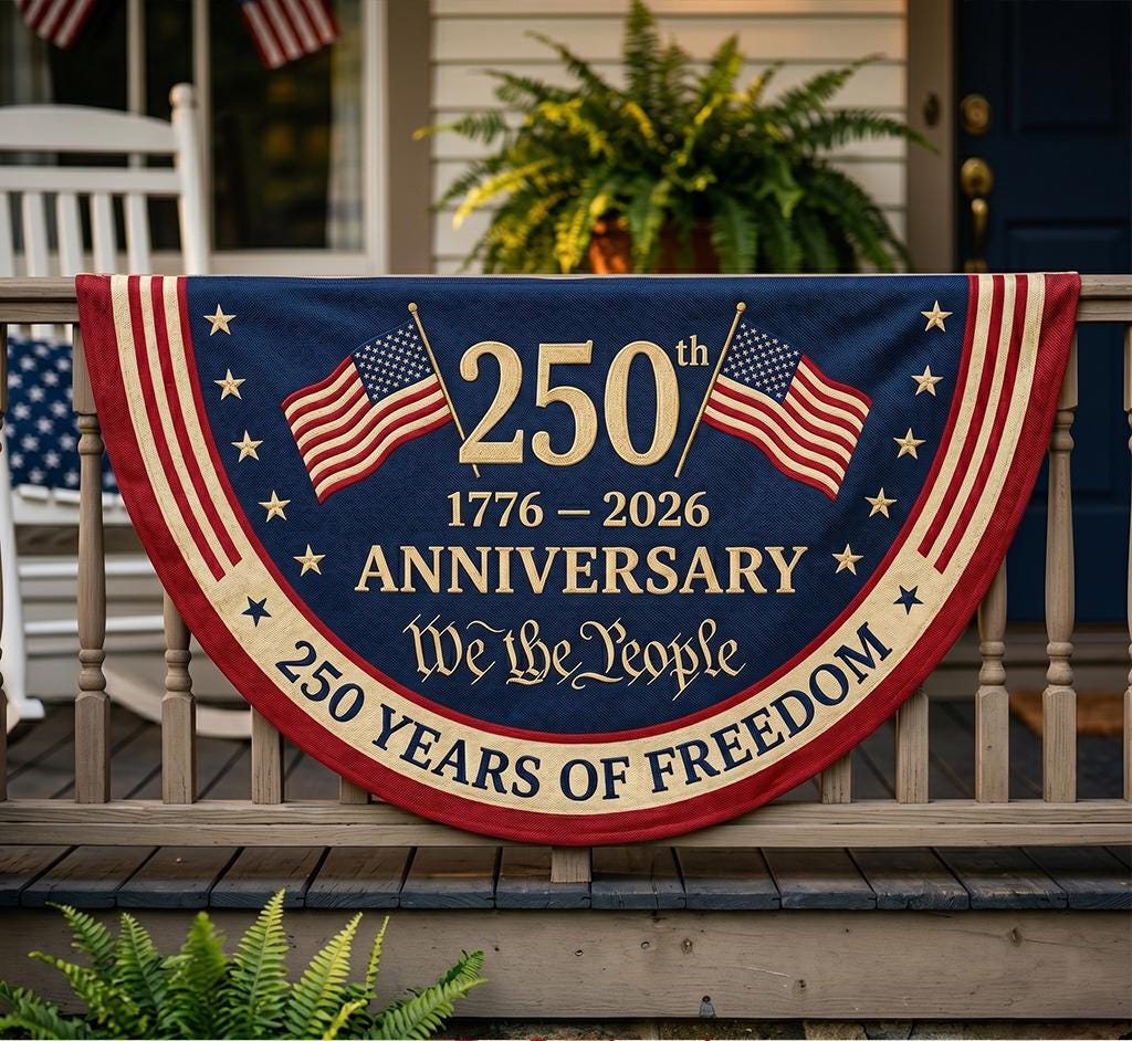 250th Anniversary America Bunting Flag, Patriotic Porch Decor, Semicircle Bunting Flag, Fourth of July Outdoor Decor, USA 1776 2026