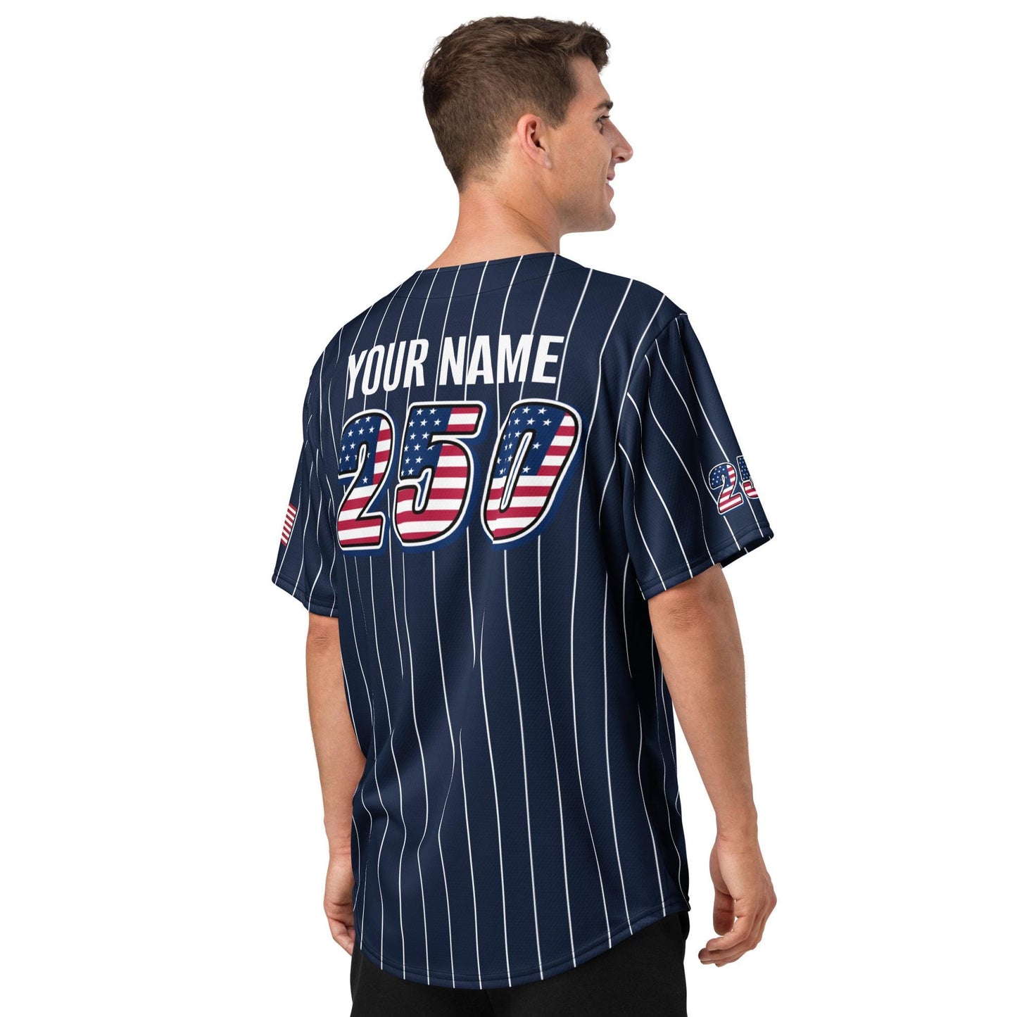 Personalized USA 250th Baseball Jersey, Red White and Blue, Custom Patriotic Shirt, Independence Day Apparel, 4th of July