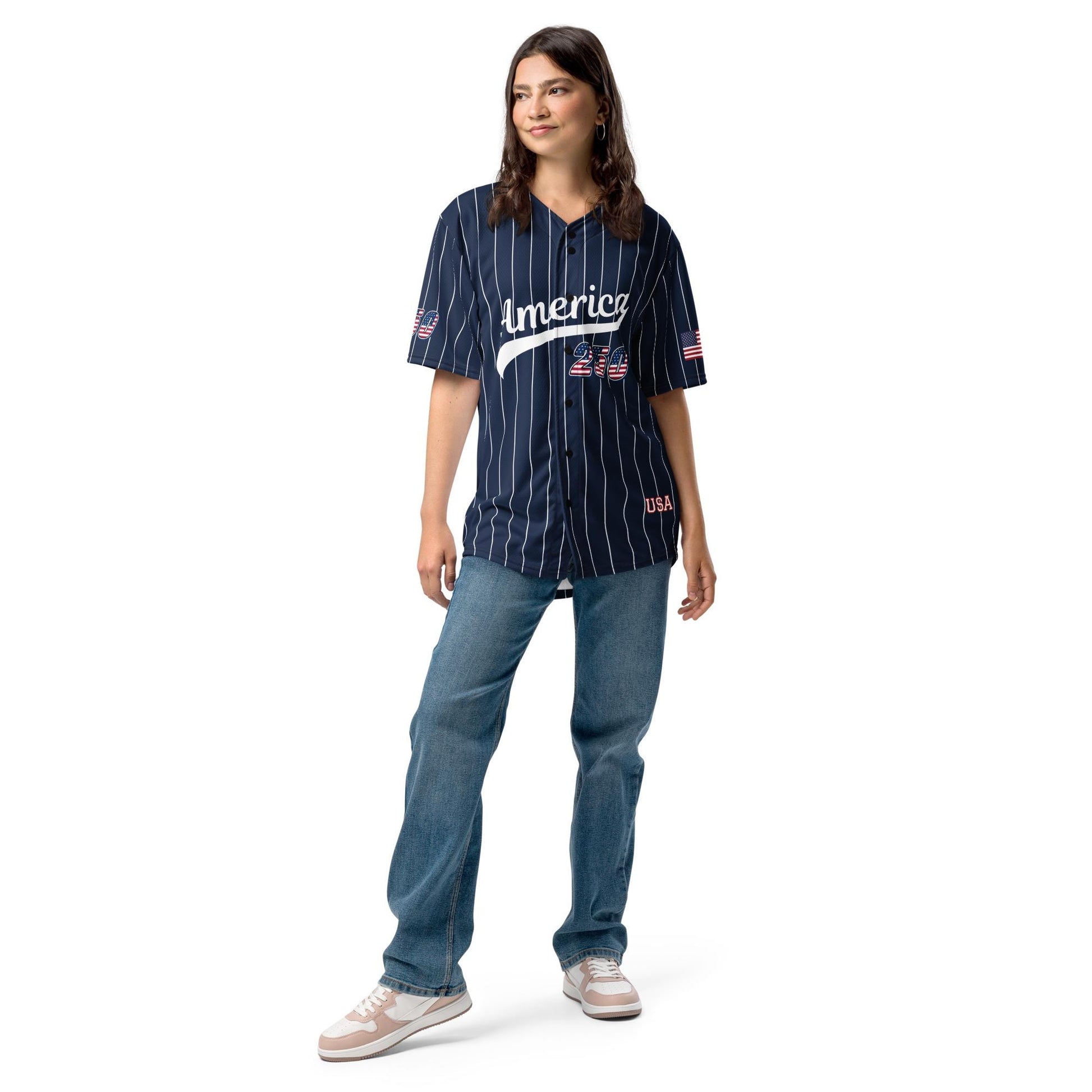 Personalized USA 250th Baseball Jersey, Red White and Blue, Custom Patriotic Shirt, Independence Day Apparel, 4th of July