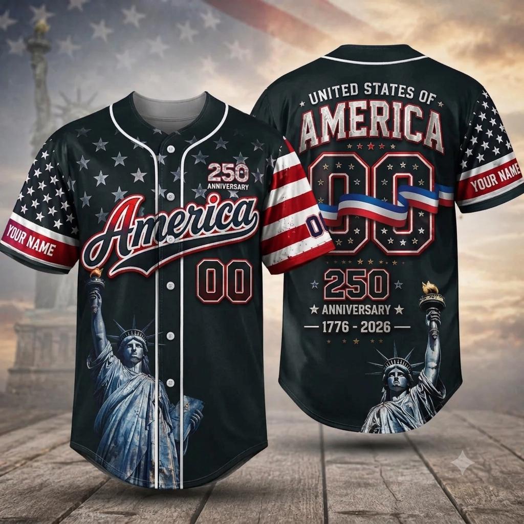 Statue of Liberty 250th Anniversary Baseball Jersey, Custom USA Patriotic Shirt