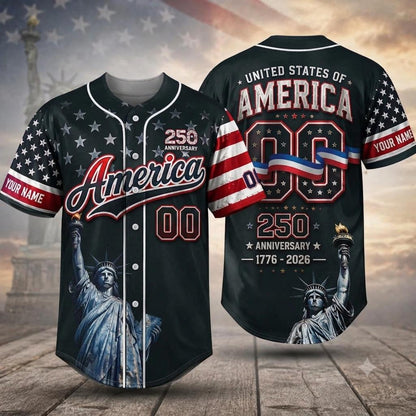 Statue of Liberty 250th Anniversary Baseball Jersey, Custom USA Patriotic Shirt
