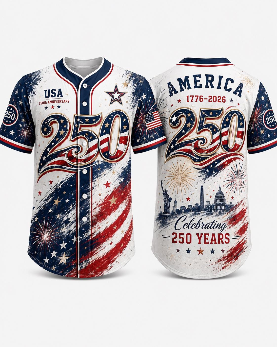 USA 250th Anniversary Baseball Jersey – Patriotic 4th of July Shirt, Custom Name & Number Jersey, America 1776–2026 Commemorative Jersey