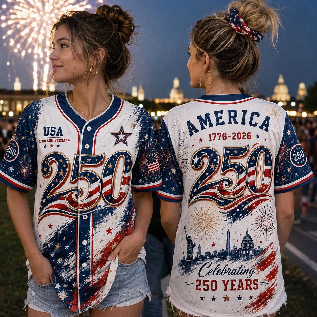 USA 250th Anniversary Baseball Jersey – Patriotic 4th of July Shirt, Custom Name & Number Jersey, America 1776–2026 Commemorative Jersey