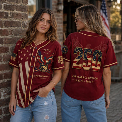 Burgundy USA 250th Anniversary Baseball Jersey, Women’s Patriotic Game Day Shirt, America 1776–2026 Freedom Eagle Jersey