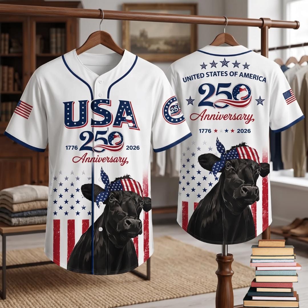 USA 250 Anniversary Black Angus Baseball Jersey, Patriotic Cattle Farmer Shirt, 1776–2026 July 4th, Patriotic Gift