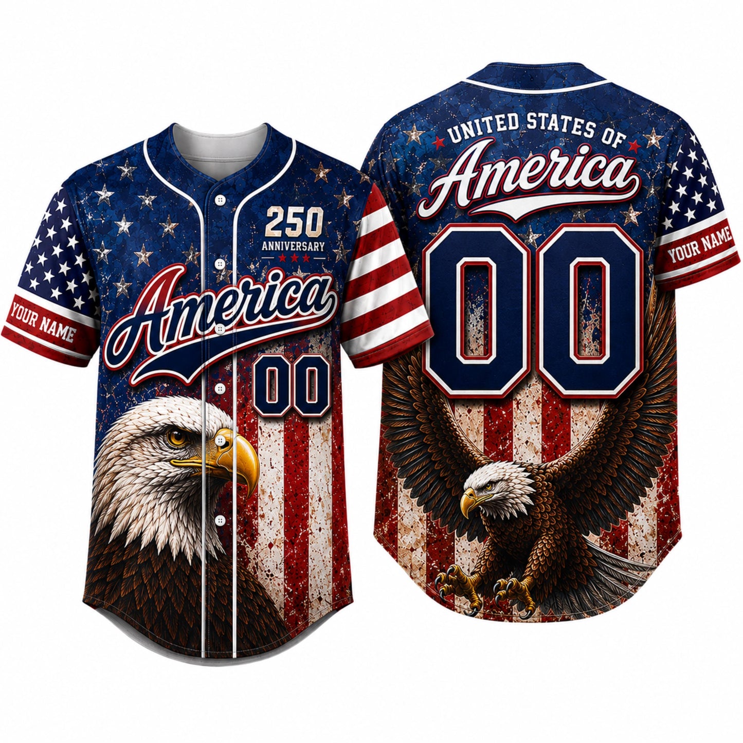 Personalized America Patriotic 250th Anniversary Baseball Jersey Shirt, Vintage American Gift for Him