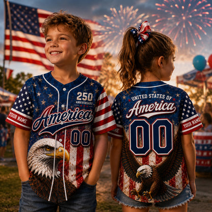 Personalized America Patriotic 250th Anniversary Baseball Jersey Shirt, Vintage American Gift for Him