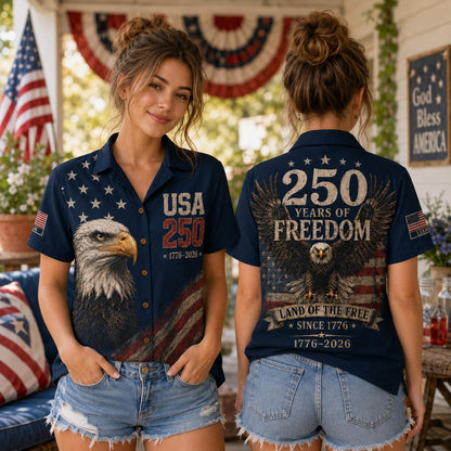 Personalized America 250 Hawaiian Shirt, 1776 2026 Patriotic Eagle Button Down 250 Years of Freedom Aloha Shirt