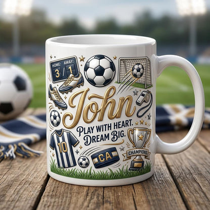 Personalized Soccer Ceramic Mug, Custom Football Cup, Goal Trophy Cleats Cup for Sports Fans