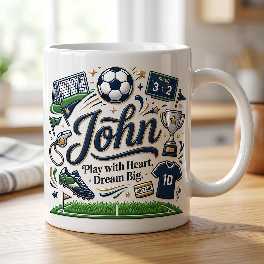 Personalized Soccer Ceramic Mug, Custom Football Cup, Goal Trophy Cleats Cup for Sports Fans