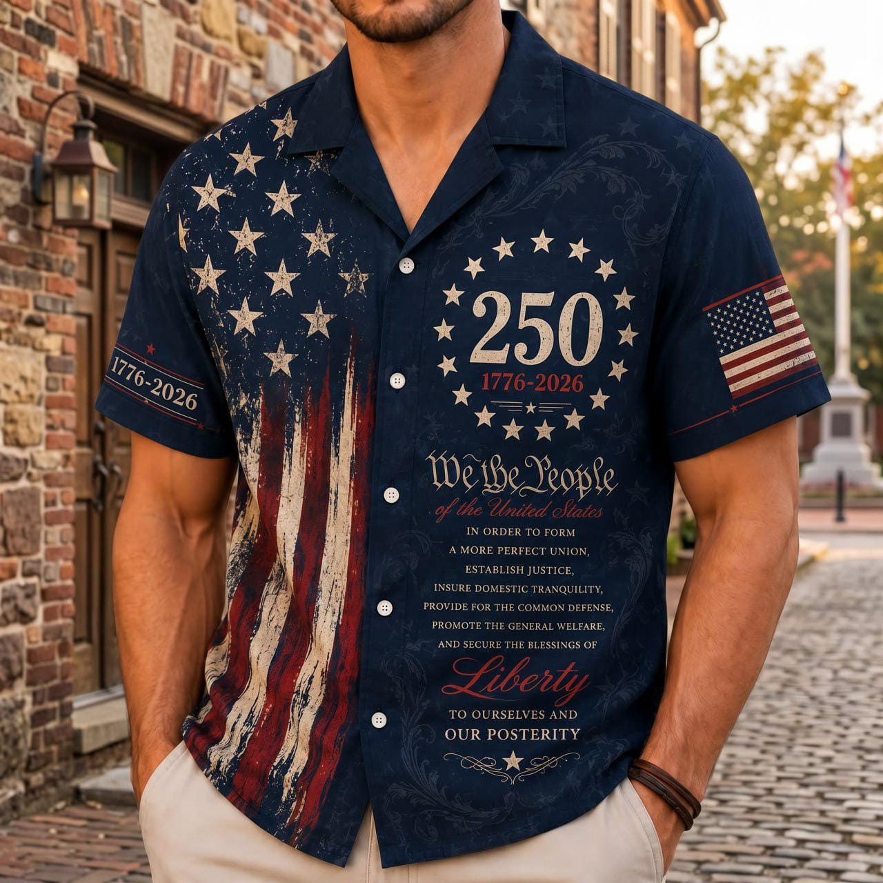 America 250 Hawaiian Shirt, 1776-2026 Patriotic Aloha Shirt, We The People Button Up, USA 250th Anniversary Shirt