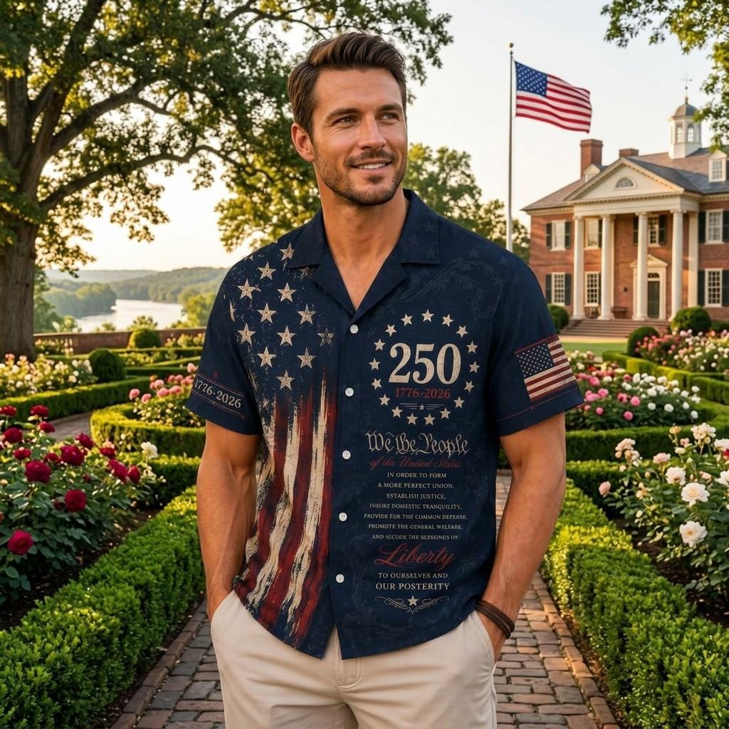America 250 Hawaiian Shirt, 1776-2026 Patriotic Aloha Shirt, We The People Button Up, USA 250th Anniversary Shirt