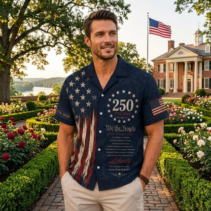 America 250 Hawaiian Shirt, 1776-2026 Patriotic Aloha Shirt, We The People Button Up, USA 250th Anniversary Shirt