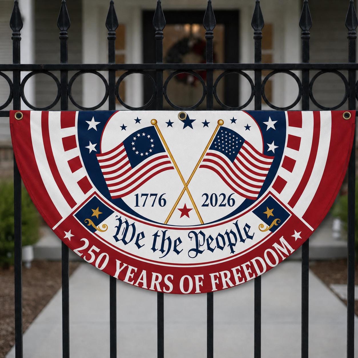 Patriotic Semicircle Banner, We The People American Flag Banner, America 250th Anniversary Door Decor, 4th of July Celebration Gift