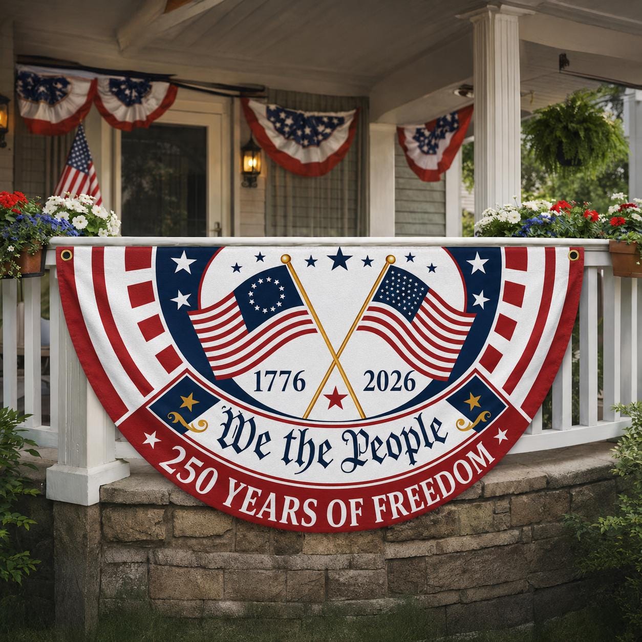Patriotic Semicircle Banner, We The People American Flag Banner, America 250th Anniversary Door Decor, 4th of July Celebration Gift