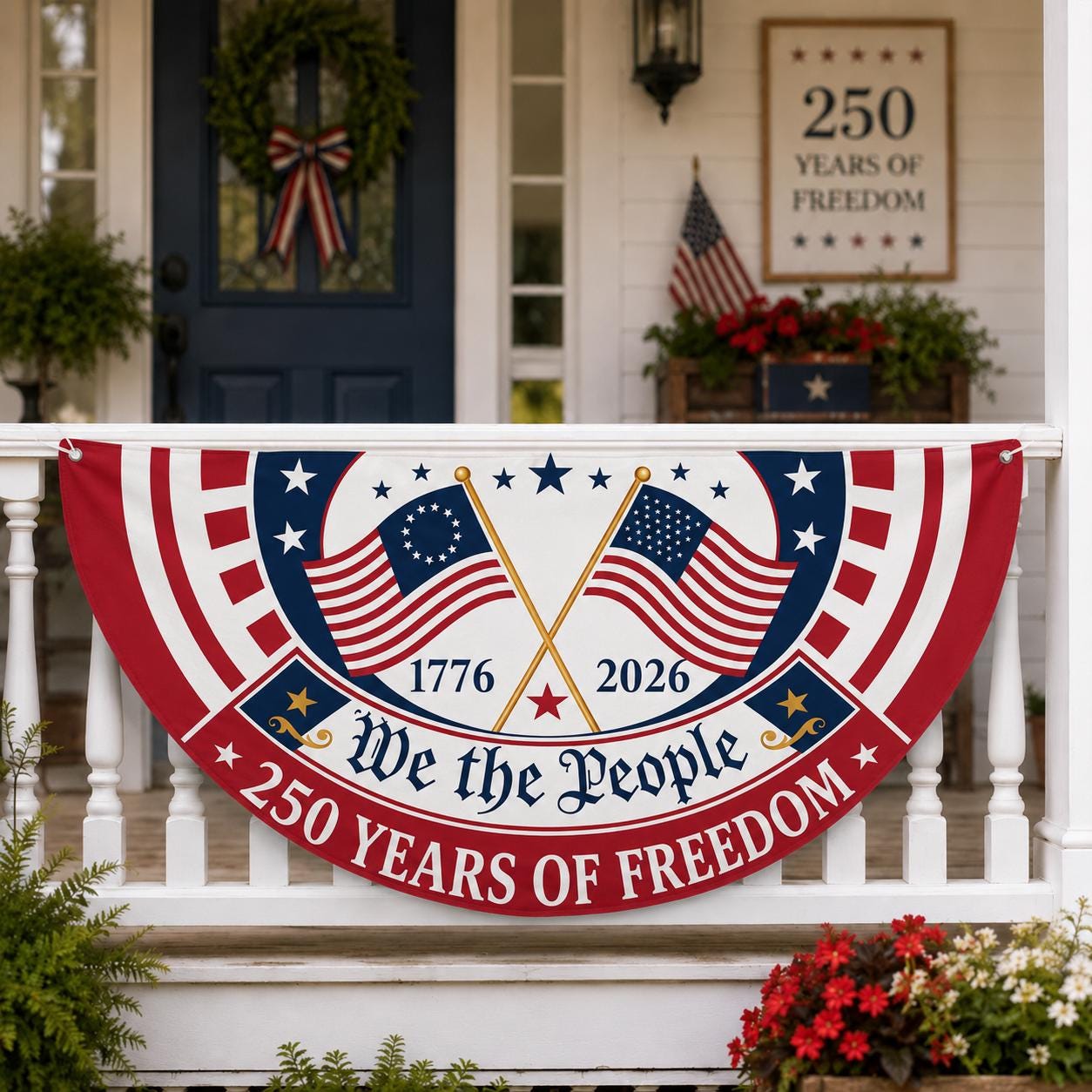 Patriotic Semicircle Banner, We The People American Flag Banner, America 250th Anniversary Door Decor, 4th of July Celebration Gift