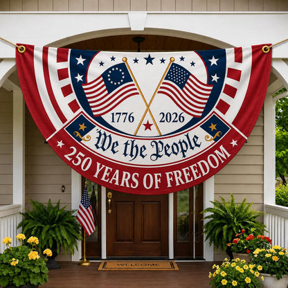 Patriotic Semicircle Banner, We The People American Flag Banner, America 250th Anniversary Door Decor, 4th of July Celebration Gift