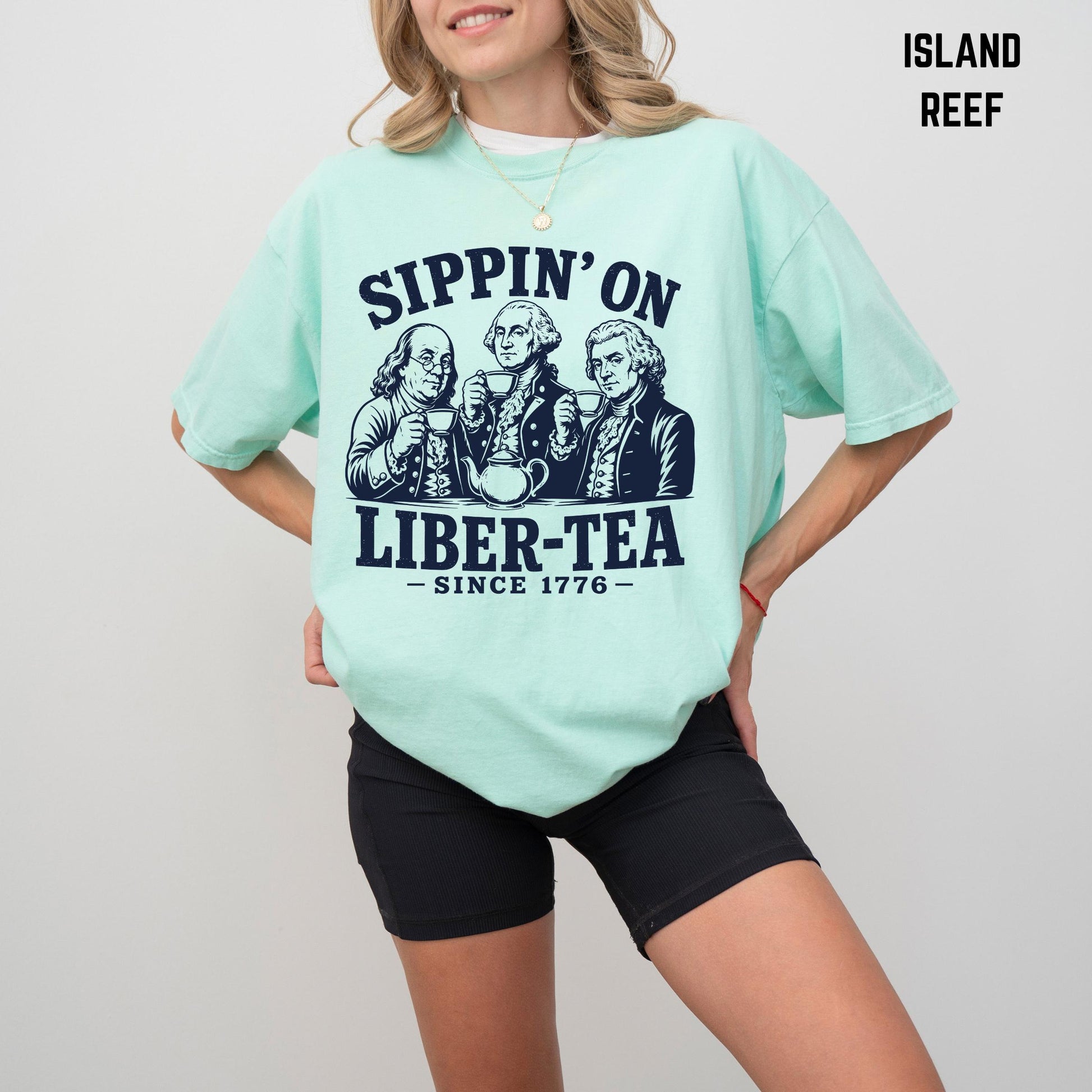 George Washington Sippin On Liber-Tea T-Shirt, Funny Patriotic Tea Party Shirt, 4th of July Tee, Founding Fathers T Shirt, Liberty Pun Tee