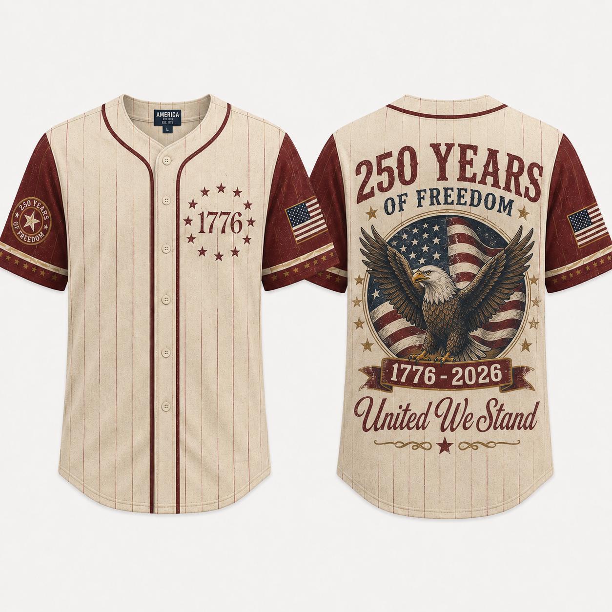USA 250th Anniversary Baseball Jersey, 1776 2026 Patriotic American Flag Button Shirt, Proud To Be American Freedom Jersey, 4th Of July Gift