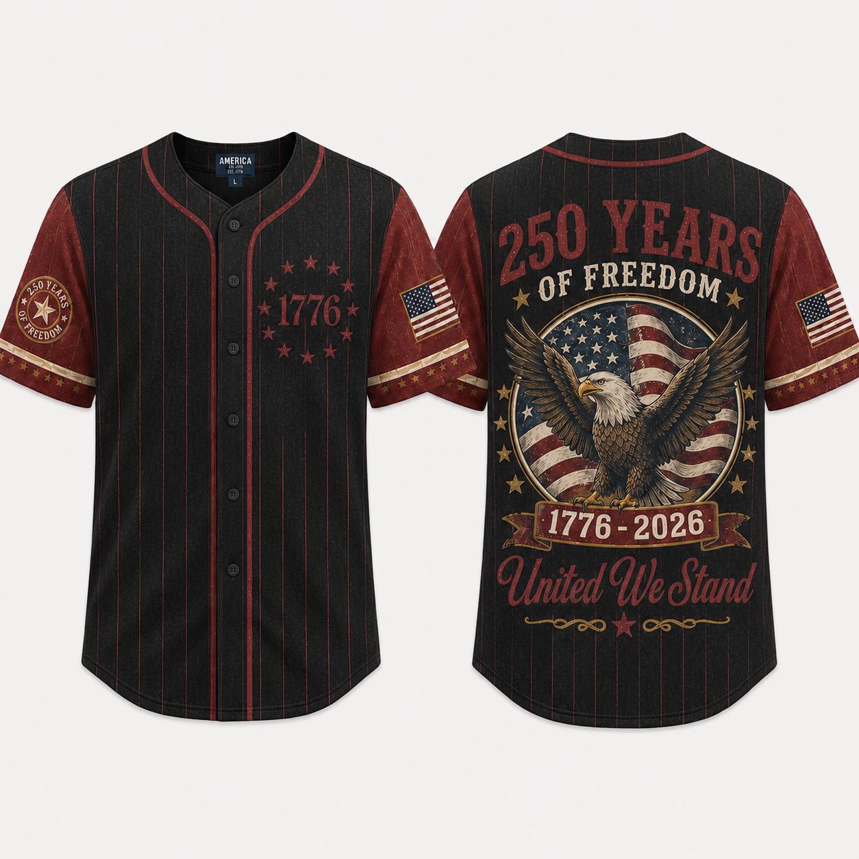 USA 250th Anniversary Baseball Jersey, 1776 2026 Patriotic American Flag Button Shirt, Proud To Be American Freedom Jersey, 4th Of July Gift