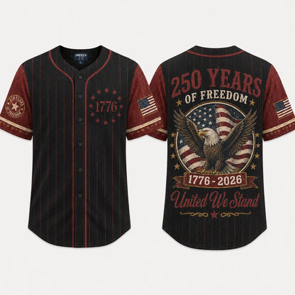 USA 250th Anniversary Baseball Jersey, 1776 2026 Patriotic American Flag Button Shirt, Proud To Be American Freedom Jersey, 4th Of July Gift