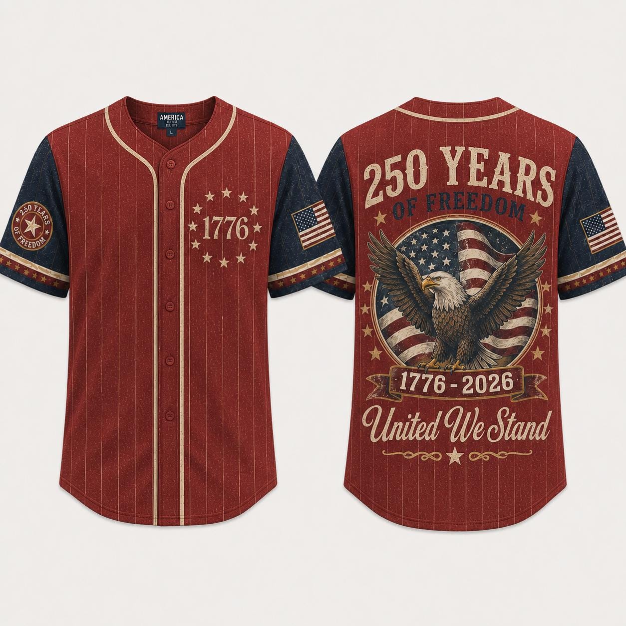 USA 250th Anniversary Baseball Jersey, 1776 2026 Patriotic American Flag Button Shirt, Proud To Be American Freedom Jersey, 4th Of July Gift