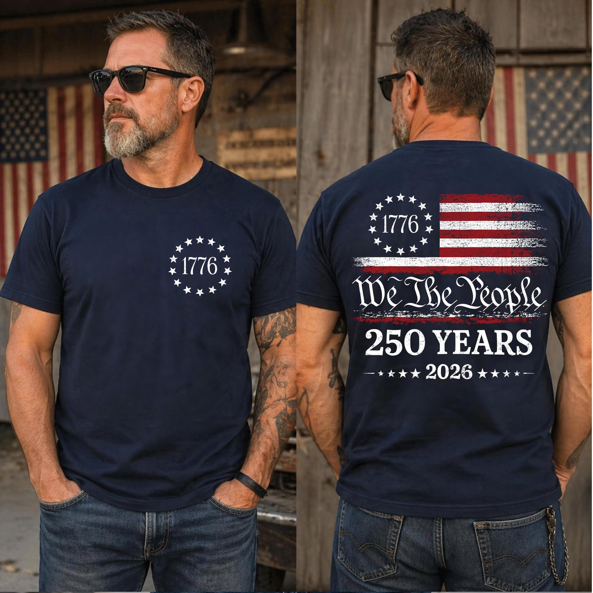 We The People Shirt, 250th Anniversary USA, 1776 To 2026 Tee, Patriotic Mens Top, Veteran Gift, 4th Of July Apparel, US Flag Back Print