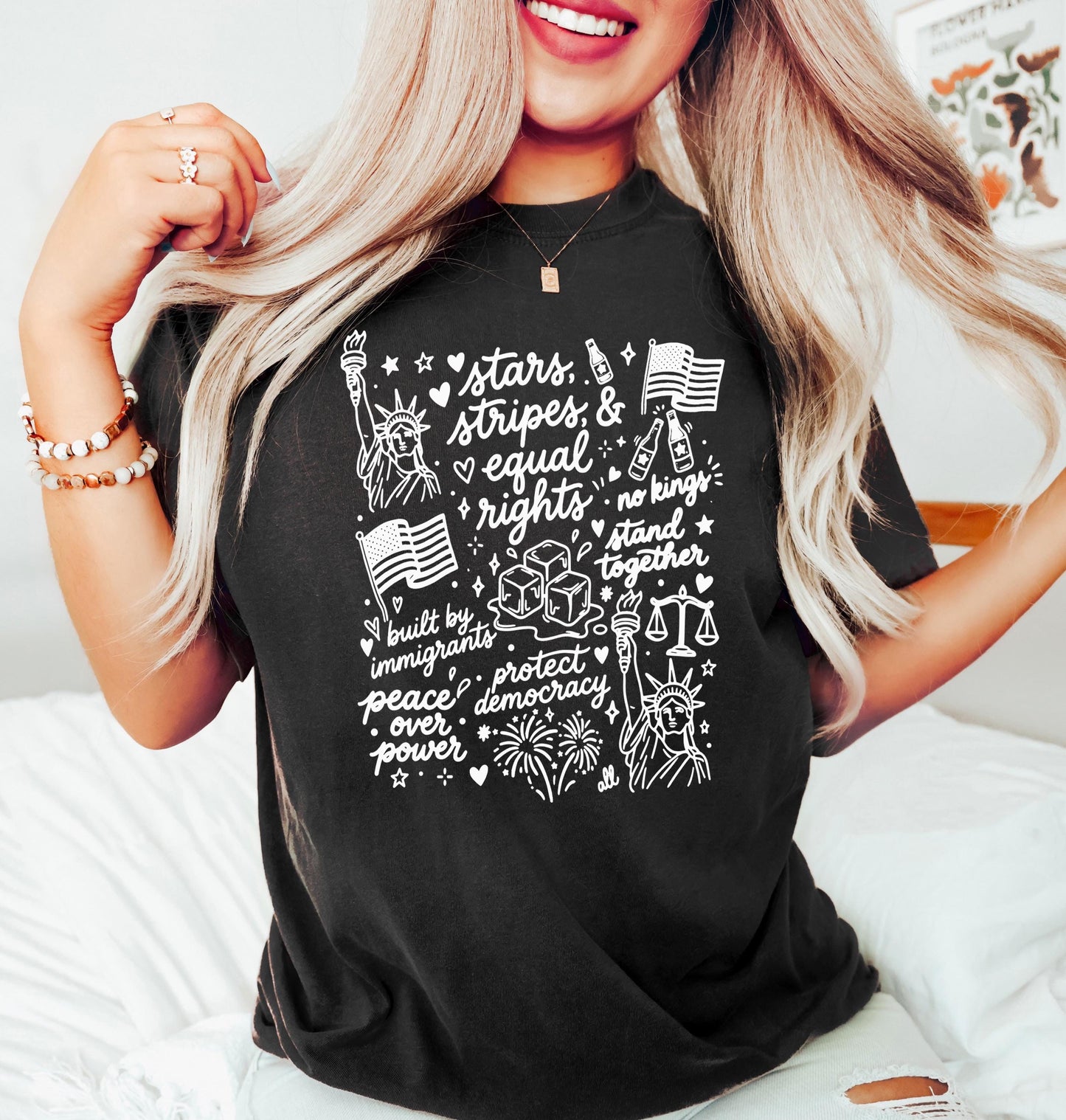 Liberal 4th of July Shirt, Doodle USA Political Tee, Anti Independence Day, Equal Rights, Anti Ice, Peace, Resist Tee, 4th Of July Shirt