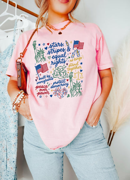 Liberal 4th of July Shirt, Doodle USA Political Tee, Anti Independence Day, Equal Rights, Anti Ice, Peace, Resist Tee, 4th Of July Shirt
