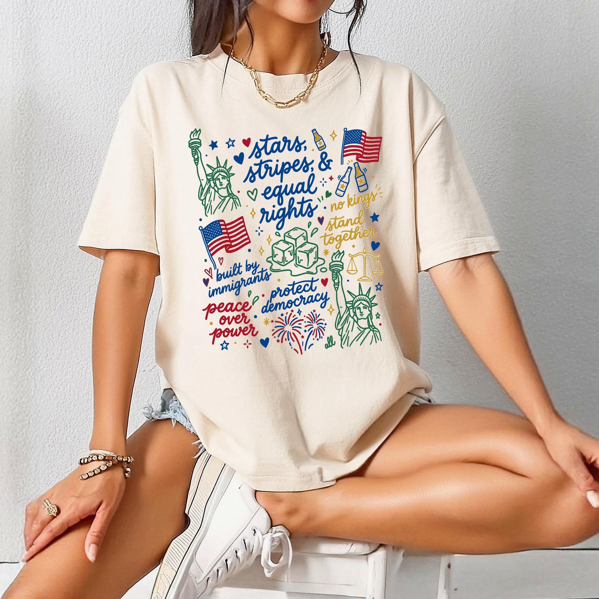 Liberal 4th of July Shirt, Doodle USA Political Tee, Anti Independence Day, Equal Rights, Anti Ice, Peace, Resist Tee, 4th Of July Shirt