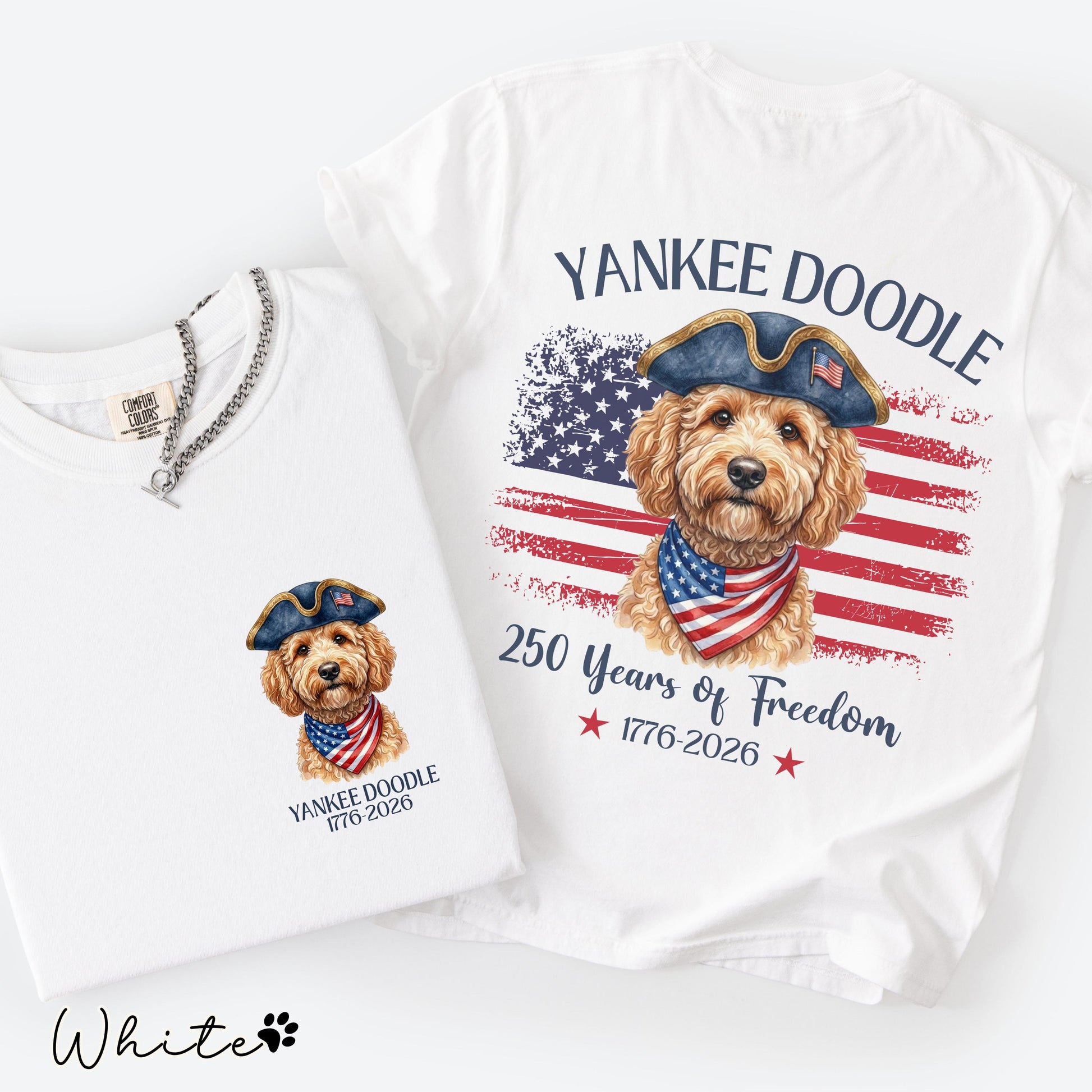 Yankee Doodle Goldendoodle Shirt, Patriotic Dog Mom Tee, America 250th Anniversary