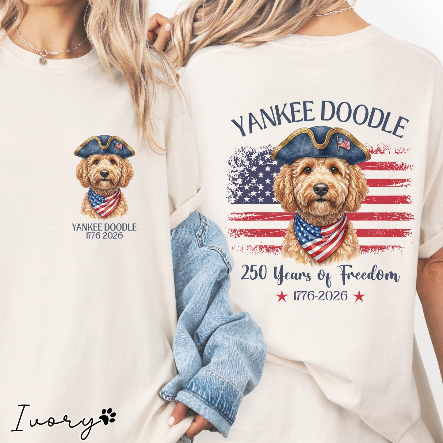 Yankee Doodle Goldendoodle Shirt, Patriotic Dog Mom Tee, America 250th Anniversary