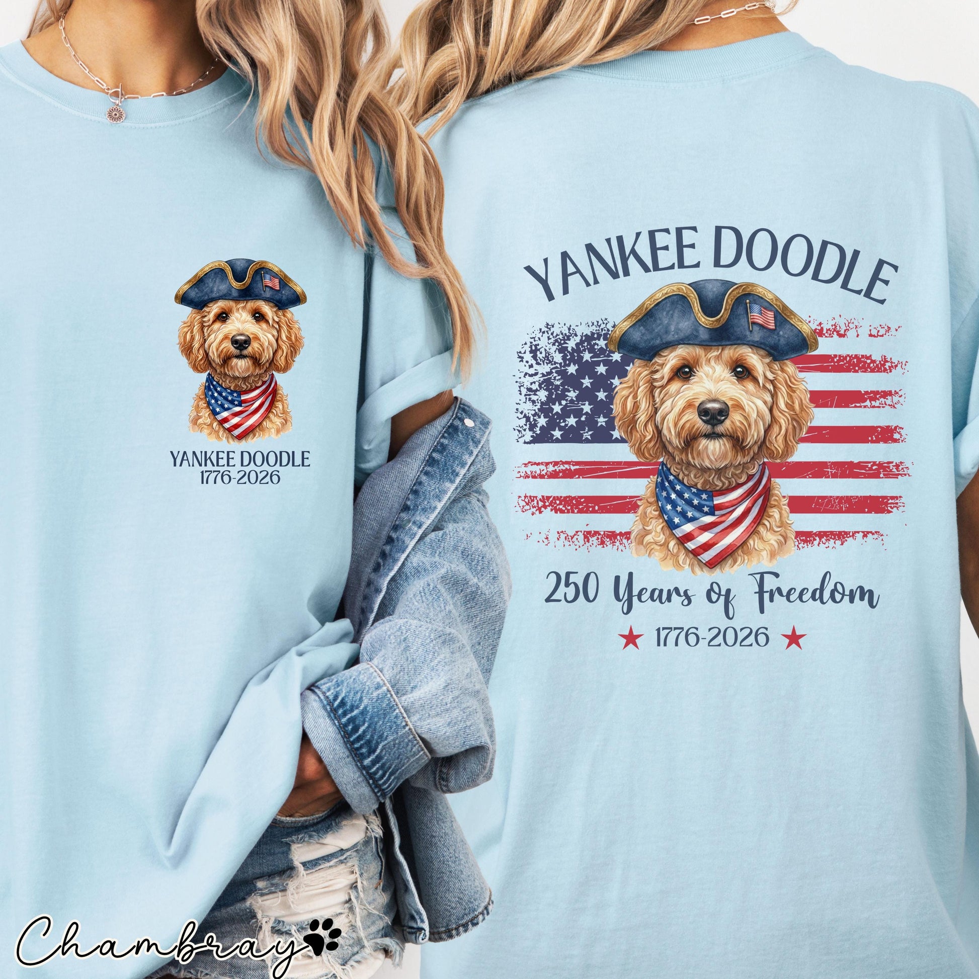 Yankee Doodle Goldendoodle Shirt, Patriotic Dog Mom Tee, America 250th Anniversary
