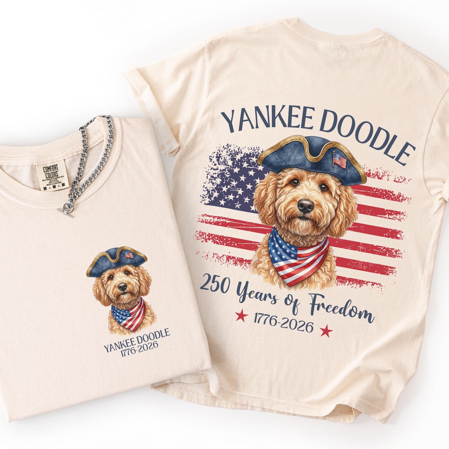 Yankee Doodle Goldendoodle Shirt, Patriotic Dog Mom Tee, America 250th Anniversary