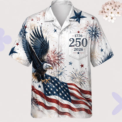 250 Years Of Freedom Hawaiian Shirt, Matching Aloha Shirt, 1776-2026 America Button Up, 4th July Family Outfit, USA Independence Day Shirt