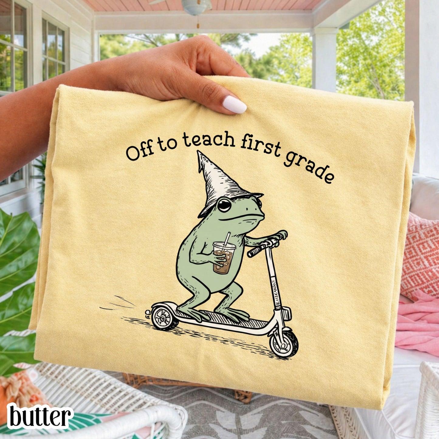 Comfort Colors® First Grade Shirt 1st Grade Teacher Back to School T-shirt Silly Off To Teach Frog Iced Coffee Tee Cute Elementary Teacher