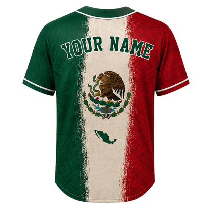 Customizable Mexico Flag Baseball Jersey, Patriotic Button Up Shirt