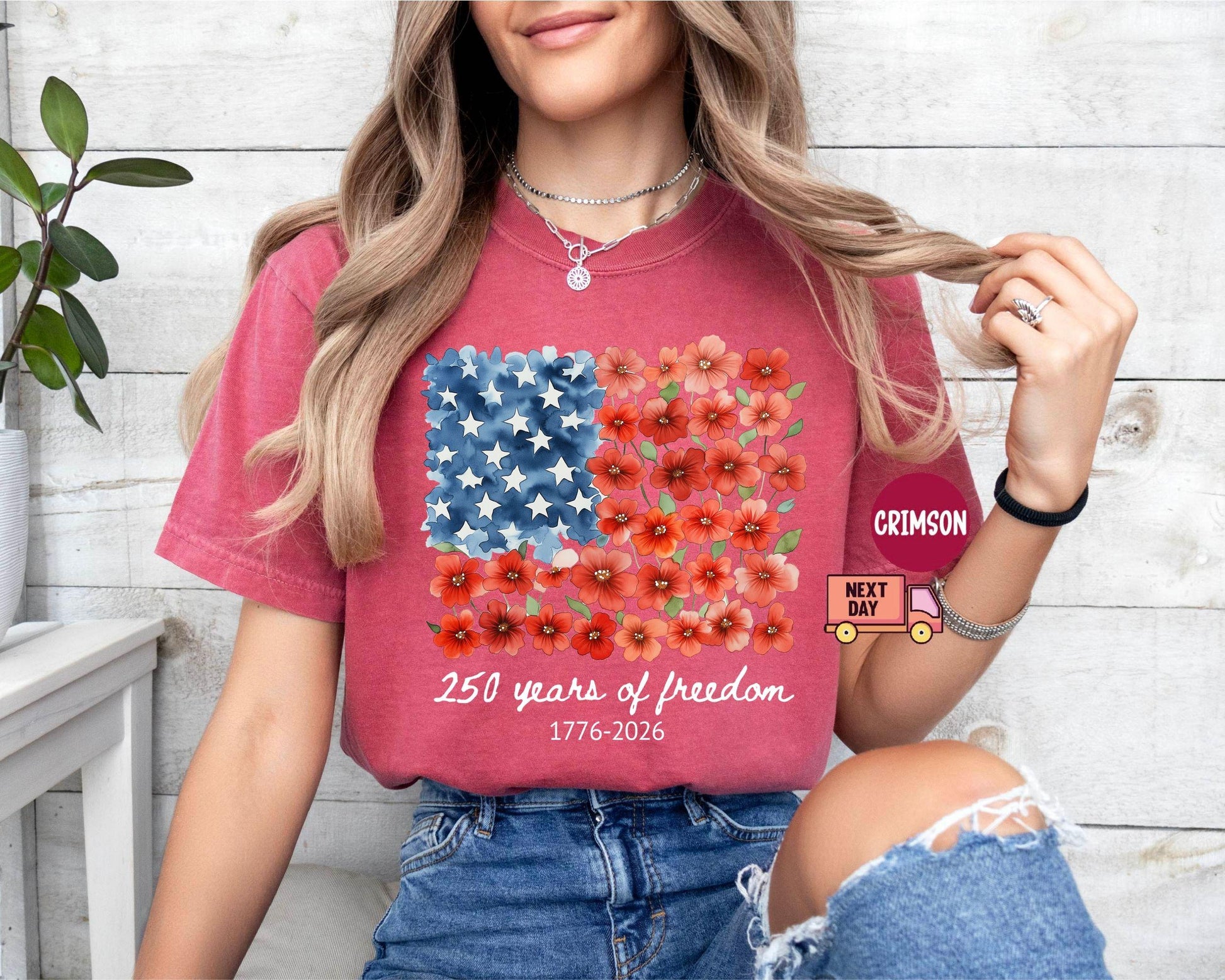 Comfort Colors® Patriotic Floral USA Shirt, America 250th Anniversary Tee, 1776-2026 4th of July Matching Family Outfit Shirt